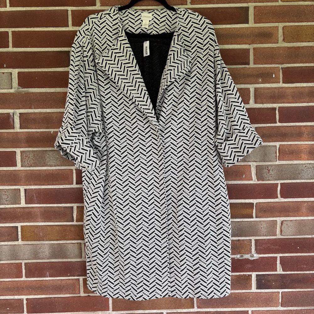 Chicos Chevron Knit Jacquard Jacket Duster Snaps Artsy Lagenlook 3 XL New